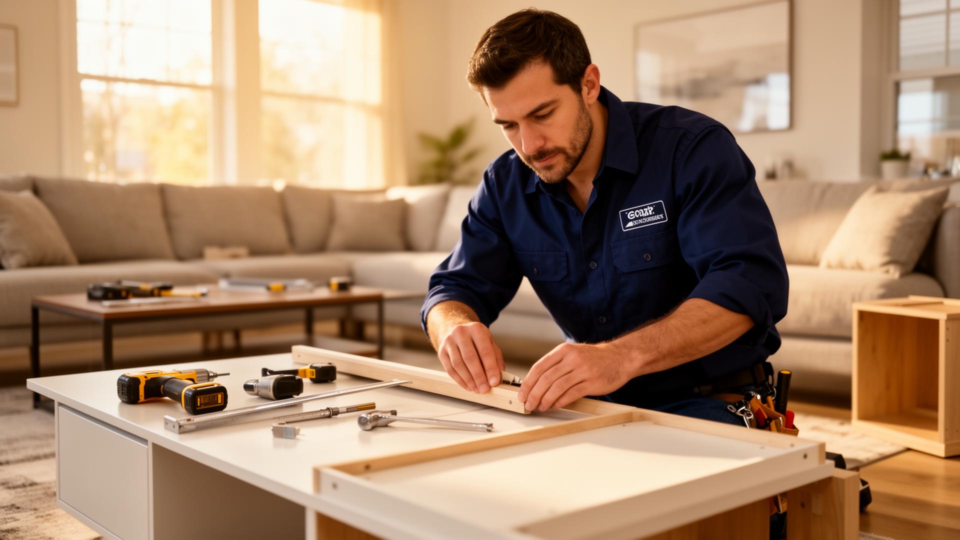 Professional assembling premium furniture in a modern New Jersey home