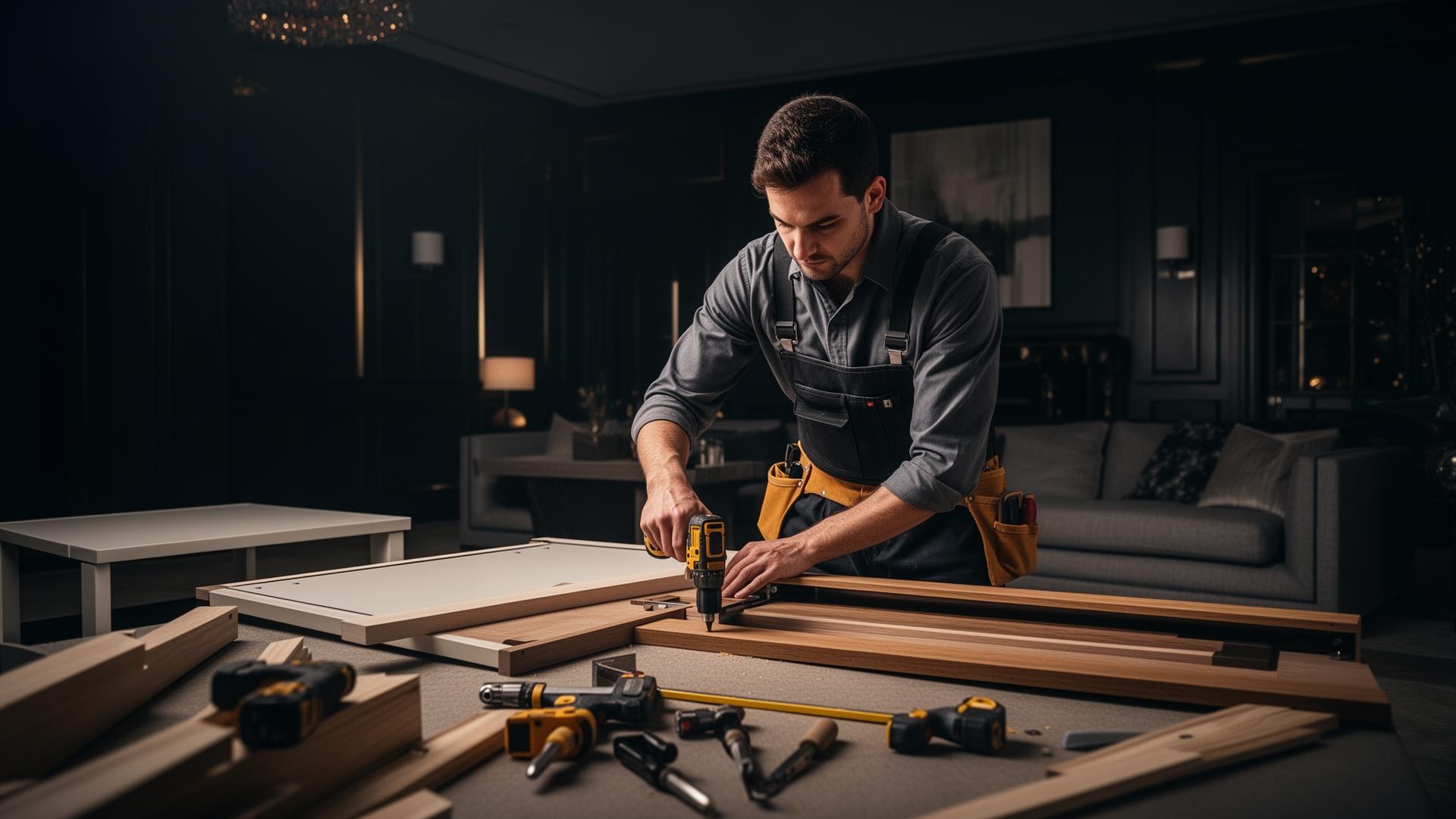 Professional assembling premium furniture in a modern New Jersey home